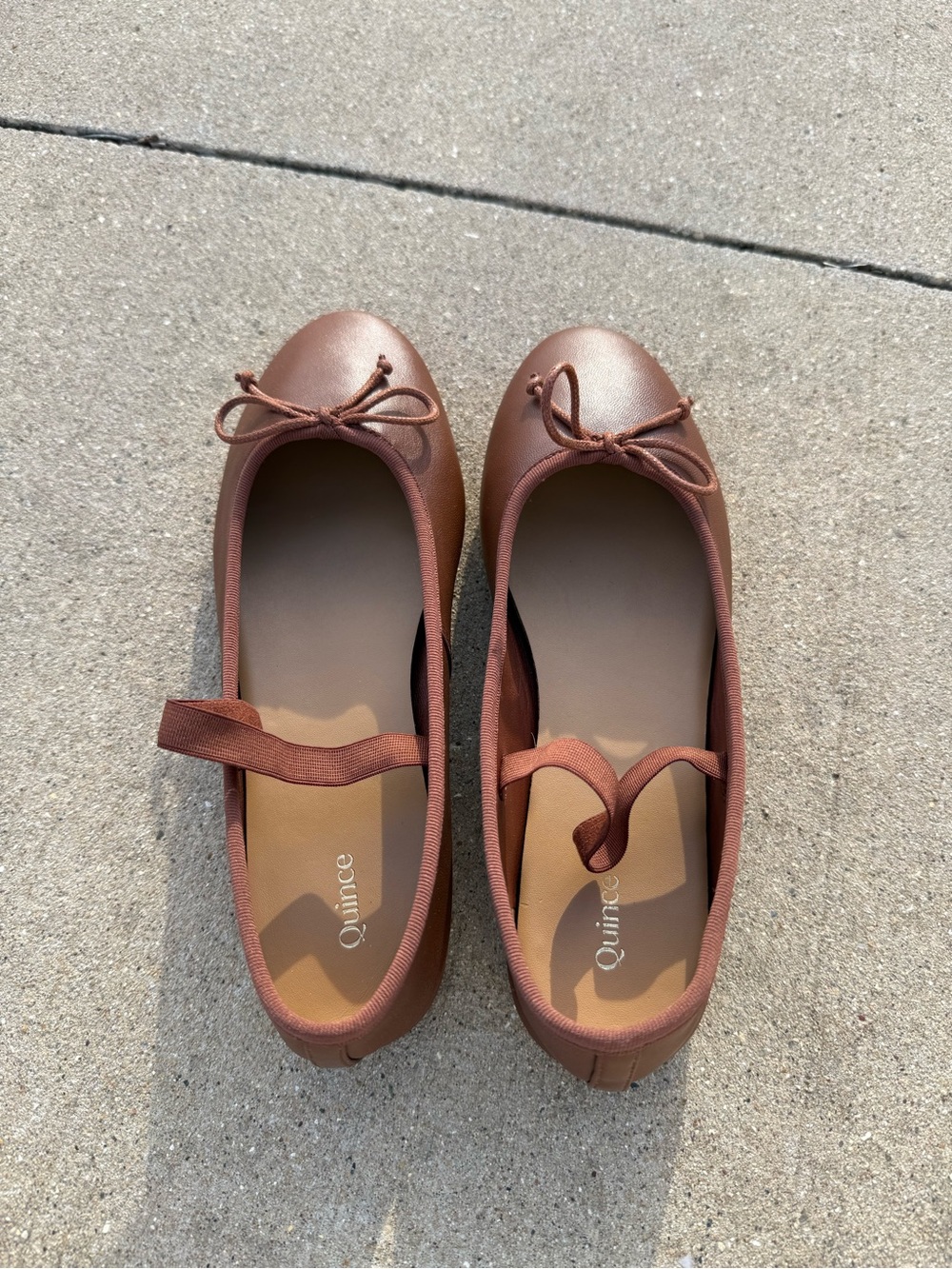 Quince Women's Copper Brown Ballet Flats with Elastic Strap and Bow